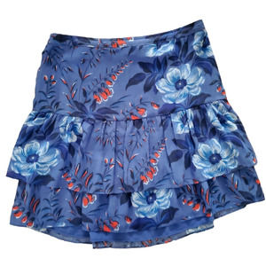 Ann Taylor Loft Blue & Red Chiffon Layered Ruffle Mini Skirt Sz 4